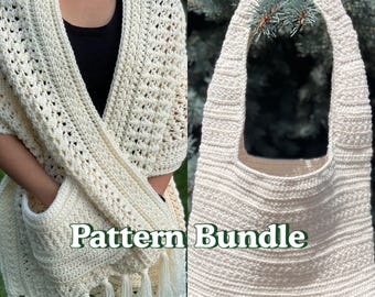 Pacote de padrões de crochê Xale com bolsos e bolsa Lucia *download instantâneo em PDF* Cachecol com bolsos, xale de oração, presente para ela