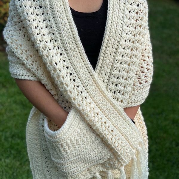 Châle de poche saupoudré d'étoiles au crochet *Téléchargement instantané de motif * Écharpe avec poches, grande écharpe, châle de prière, cadeau pour maman, cadeau pour grand-mère