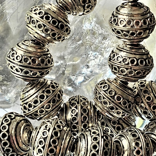 SET OF 2 Moroccan Berber handmade silver bead,patterned metal bead,ethnic,tribal,filigree,jewelry making supplies,North African bead