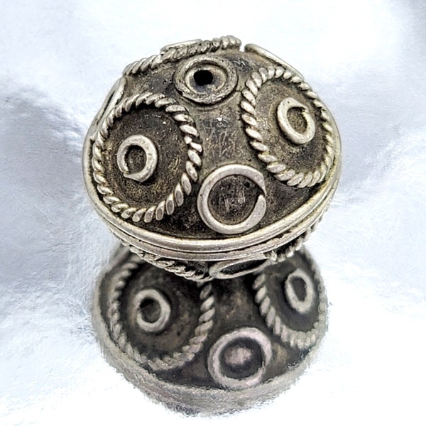 Ethnic African metal bead,handmade,silver bead,Jewelry Making Supplies ,artisanal,handcrafted in Morocco,tribal,round shaped bead,boho bead,