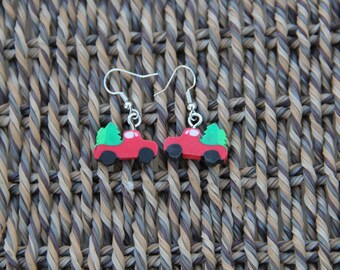 Christmas Tree Truck Eraser Earrings, Quirky Earrings, Holiday Earrings