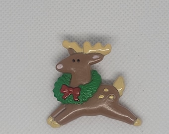 Vintage Christmas Reindeer Lapel Brooch Pin