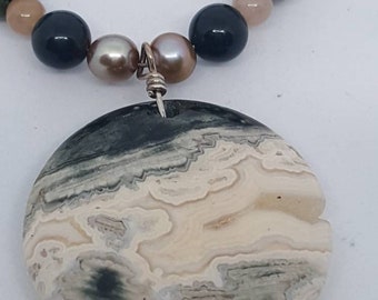 Handmade necklace, handmade beaded jewelry, handcrafted necklace, tree agate jewelry, handmade tree agate necklace, necklaces, pendant neck