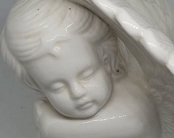 Vintage 1980's ceramic glaze cherub attached vase, cherubs, cherub, vases, vase, vintage, figurines, cherub figurine, home decor, angel vase