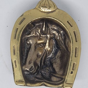 Vintage Brass Equestrian Horse Ashtray Tobacciana Horseshoe Horse Head