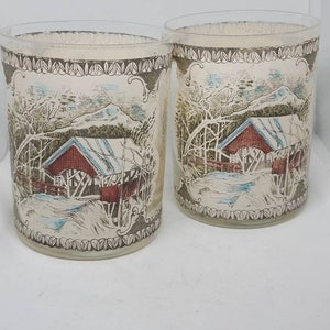Vintage 1970s Currier and Ives Friendly Village drinking glasses, country, water glass, tea glass, currier Ives, vintage, kitchen glasses