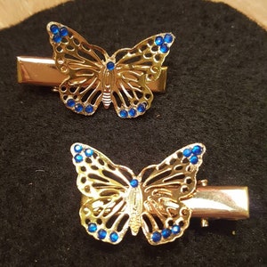 Embellished Fun Butterfly Hair Clip/Barrettes, beautiful handcrafted crystal placed butterfly hair style clips, bling, blue hair butterfly