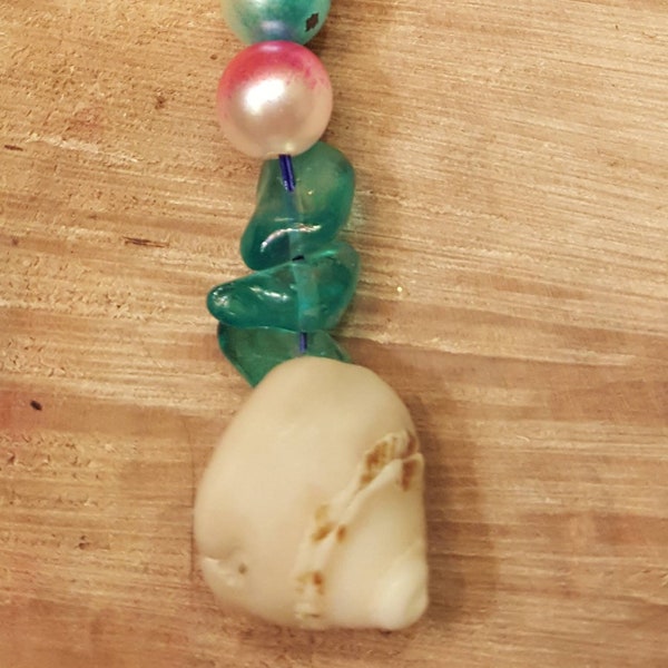 Beach vibes zipper pull or keychain, seashell zipper pull or keychain, apatite zipper pull, handcrafted oversized zipper pull or keychain