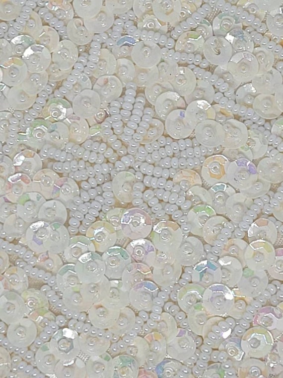 Sac à Main à Langer Vintage Grande Maison Blanche - Perles Blanches Et Paillettes