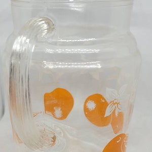 Vintage 1970s clear glass juice pitcher with oranges & flowers, juice pitcher, juice carafe, pitchers, drink pitcher, vintage,  orange juice