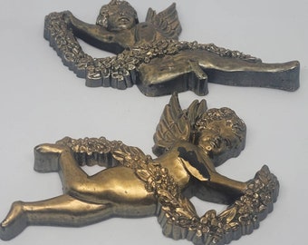 Vintage cherub angel wall decor, home decor, angels, cherubs, living bedroom decor, wall hangings, cherub angels, gold cherubs, USA made