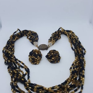 Vintage, Japan made, necklace, multistand necklaces, japan jewelry, beaded jewelry, clip on earrings, clip earrings, beaded clip on earrings