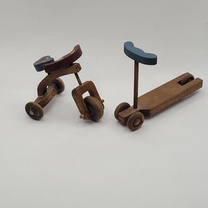 Vintage Wooden Handmade Tricycle and Scooter for doll house collector hobbyists