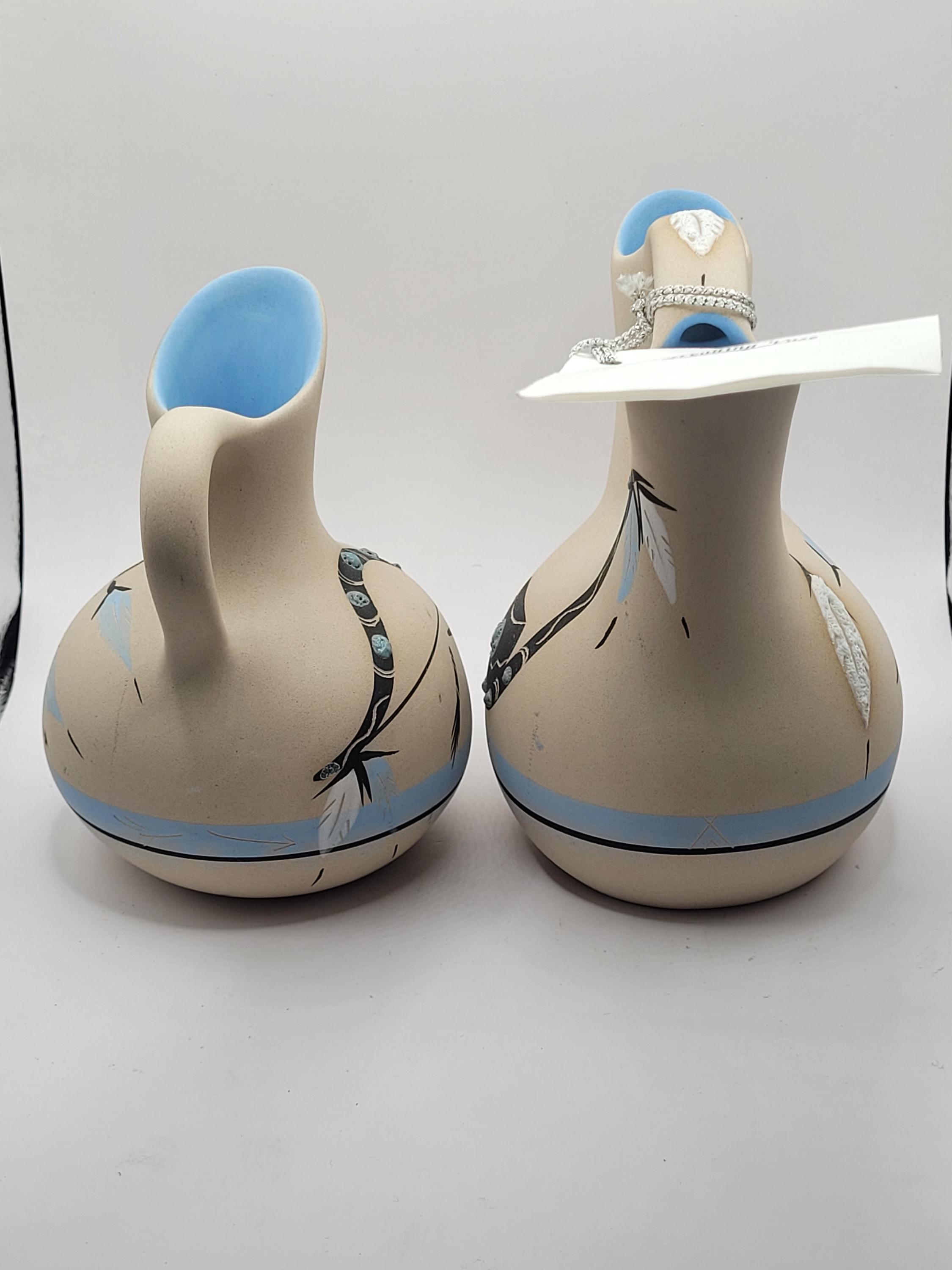 Vintage Handpainted Navajo Indian Wedding Vase Set With 