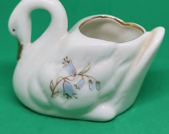 Vintage, swan, swans, porcelain swan, toothpick holder, air planter, mini swan, figurines, kitsch, knick knack, gift idea, floral swan, blue