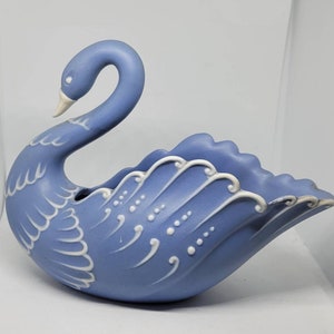 Vintage blue bisque porcelain swan vase, swans, swan, vases, vase, swan vase, porcelain vase, collectibles, bisque porcelain decor, home dec