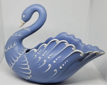 Vintage blue bisque porcelain swan vase, swans, swan, vases, vase, swan vase, porcelain vase, collectibles, bisque porcelain decor, home dec