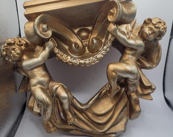 Vintage Italian Gold Cherub Wall Shelf