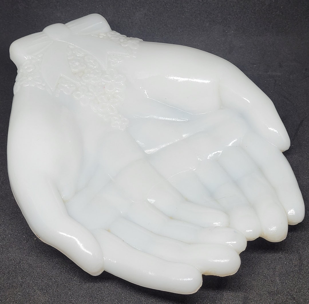 Vintage AVON Open Hands Milk Glass Mid-century Trinket Dish or