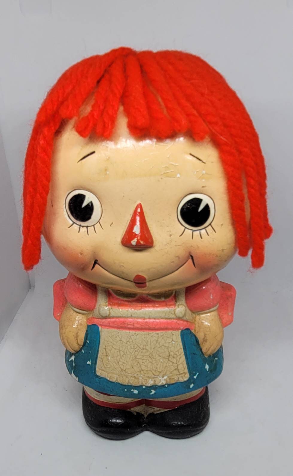 Antique 1950s Japan Raggedy Ann & Andy Ceramic Yarn Hair Piggy