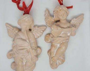 Vintage set of terracotta cherub angels & instruments wall hangings, cherubs, wall decor, cherub angels, vintage, victorian decor, angels