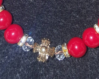 Beaded bracelet, statement red  bracelet, fashion jewelry, trending, bling, bracelets, Valentine, gift ideas, handcrafted jewelry, red brace