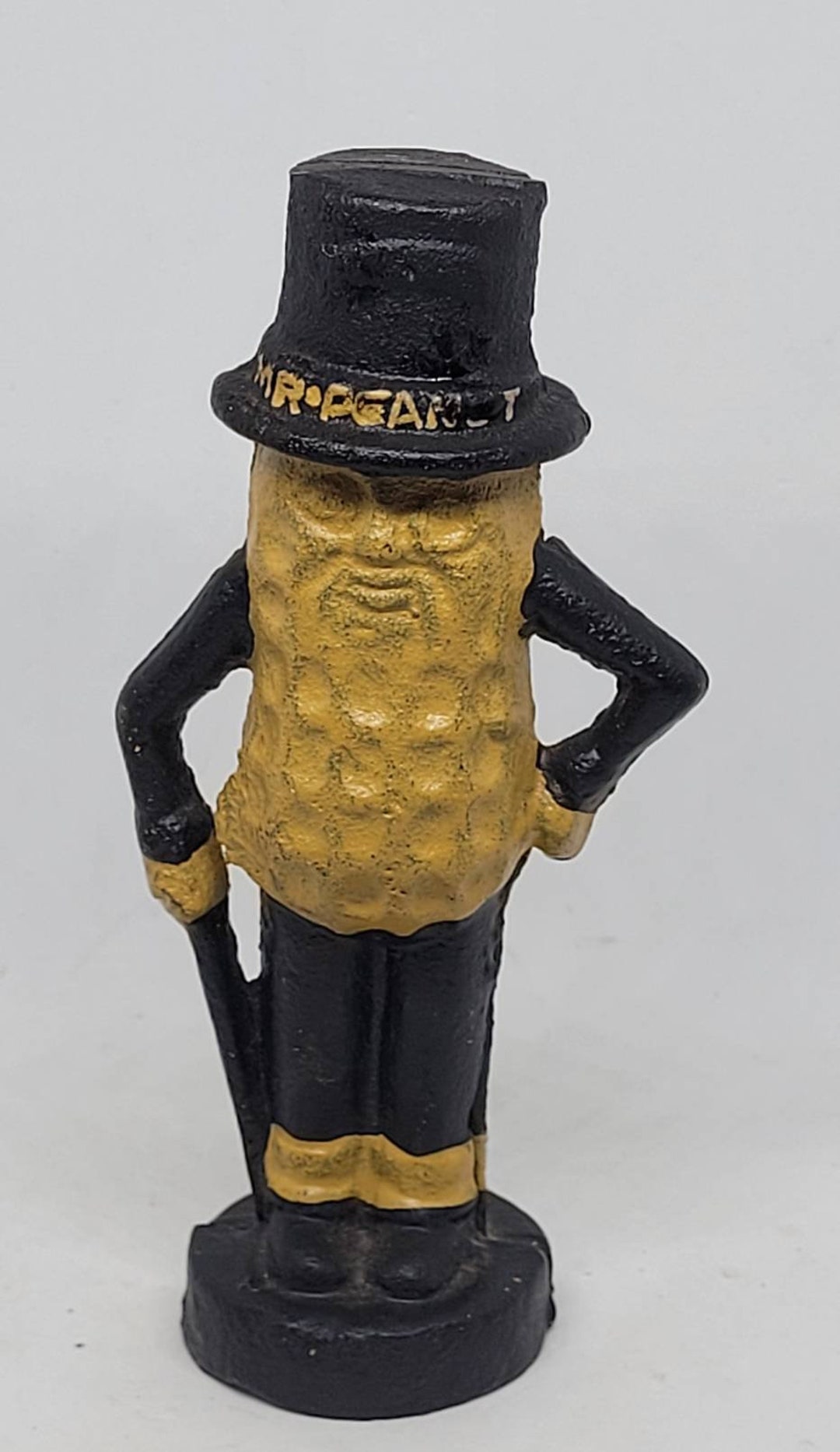 Antique 1960s Cast Metal Mr Peanut Collectible Bank, Natural