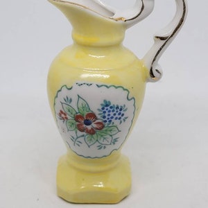 Vintage, miniature, handpainted, Japan made, vintage knick knacks, floral vase, vintage pitcher, porcelain pitcher vase, collectibles, decor