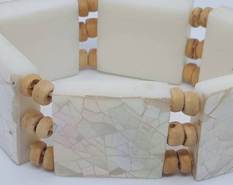 Handmade bracelet, handmade beaded bracelet, handcrafted bracelet, mother of pearl bracelet,  jewelry, wood bead bracelet, beach, seashell