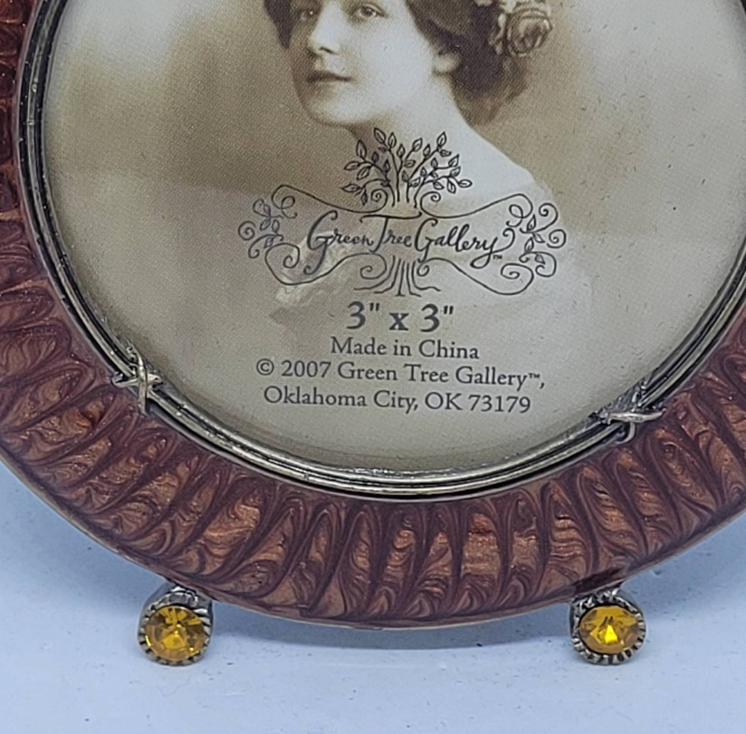 Vintage 2 Piece Ornate Amber Rhinestone Bronze Brown Resin Photo