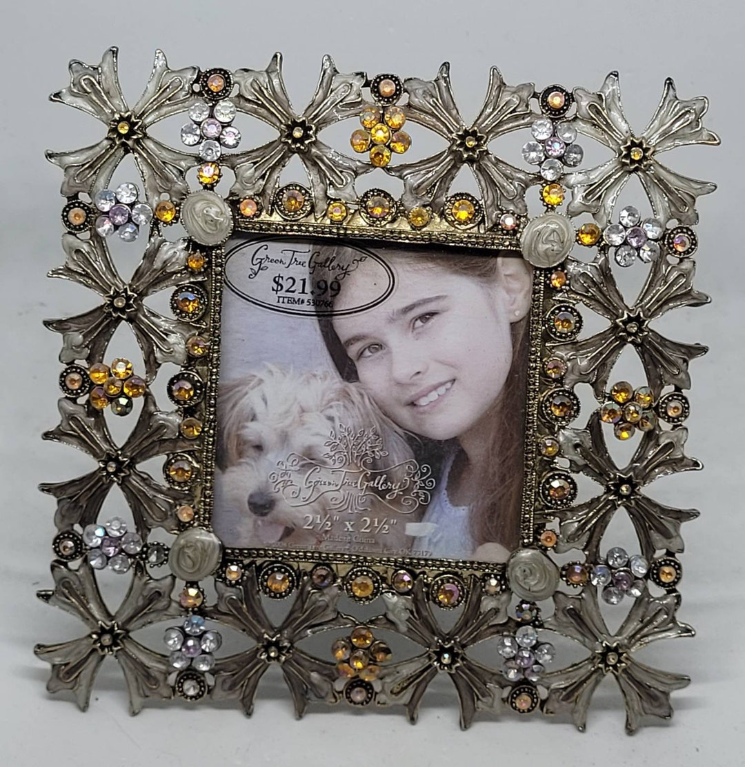 Vintage Ornate Rhinestone Floral Table Top Picture Frame, Home Decor