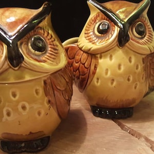 Vintage Japan Porcelain Owl Cream Pitcher and Sugar Bowl