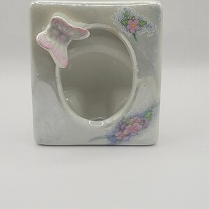 Vintage Porcelain Floral Butterfly Tabletop Photo Frame