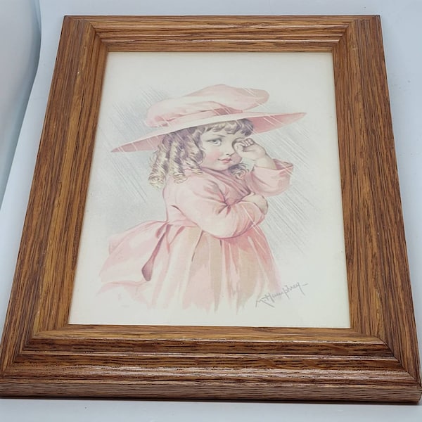 Vintage framed Maude Humphrey print girl crying antique collection, framed art, wall decor, wall hanging, framed prints, Maud Humphrey, art