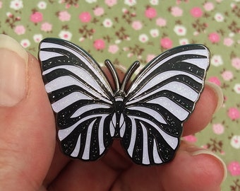 Zebra Glitter Hard Enamel Butterfly Pin