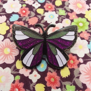 Glitter Hard Enamel Butterfly Pin - Aro-Ace Flag-Inspired Colors