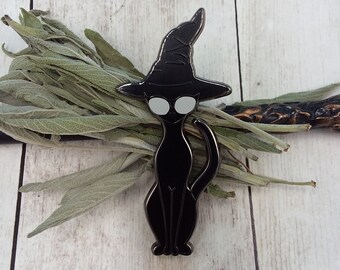 Spilla smaltata da 2,5" Cappello da strega Gatto