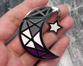 3" Moon and Star Hard Enamel Pin - Asexual Flag
