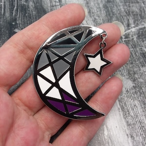 3&quot; Moon and Star Hard Enamel Pin - Asexual Flag