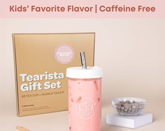 Strawberry Milk Tea Bubble Tea Gift Set With Reusable Cup | 5 Servings | Savor the Holiday Spirit with Our Non-Caffeinated Fruity Milk Tea