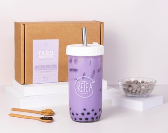 Taro Milk Tea Bubble Tea Kit for Weddings and Anniversaries | The perfect gift to celebrate love and milestones | 5 Servings & Reusable Cup