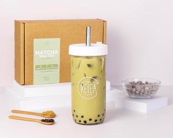 Matcha Latte Bubble Tea Gift Set With Reusable Cup | 5 Servings | The new "it" bubble tea is latte with tapioca pearls