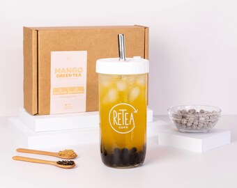 Mango Green Tea Bubble Tea Gift Set with Reusable Cup | 5 Servings | Prepare everything in under 5 minutes then treat 5 of your friends