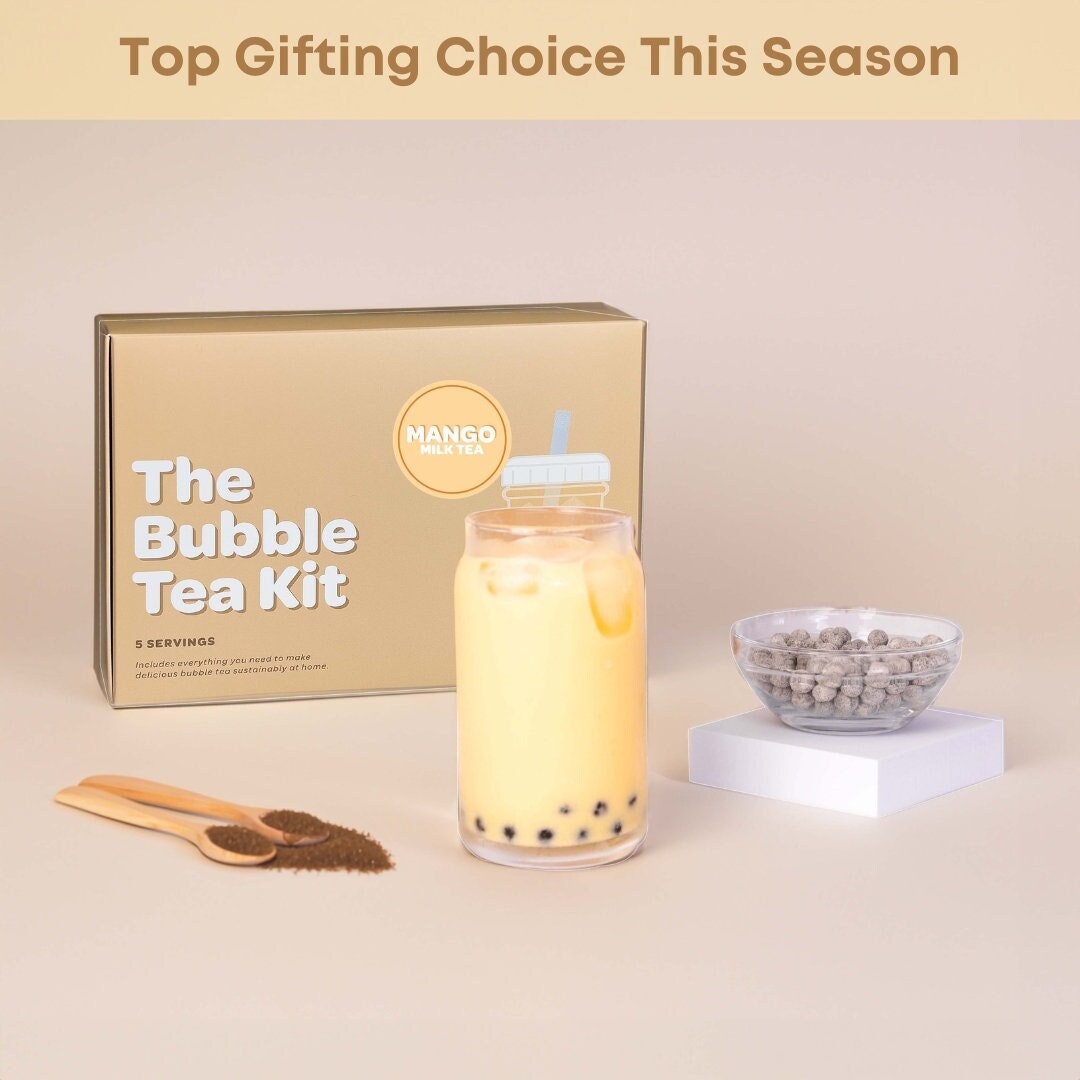 Fan-Favorite Mango Bubble Tea Kit (No Reusable Cup) | Fruity & Creamy Milk Tea at Home | DIY Activity Gift for Families and Couples