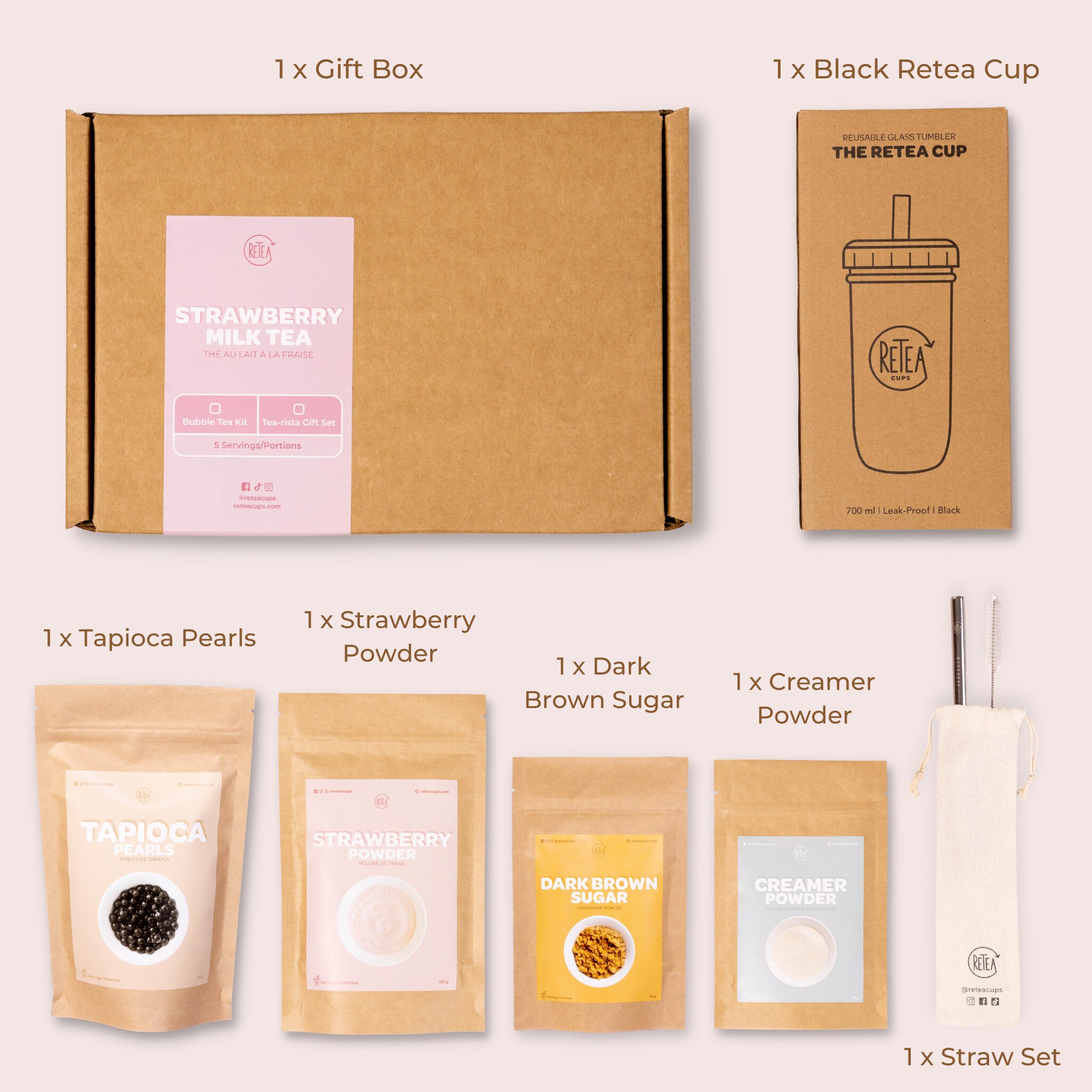 Strawberry Milk Tea Bubble Tea Gift Set With Reusable Cup 5 Etsy