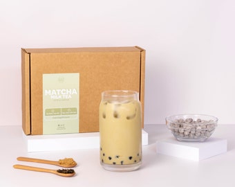 Matcha Latte Bubble Tea Kit (No Reusable Cup) | 5 Servings | Japanese matcha green tea transformed into boba with our microwavable tapioca