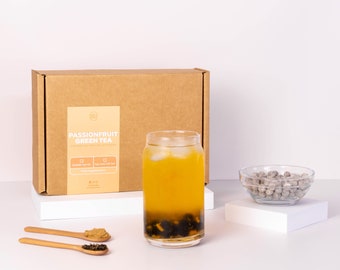 Passion Fruit Tea Bubble Tea Kit (No Reusable Cup) | 5 Servings | Authentic passion fruit syrup with locally sourced jasmine green tea base