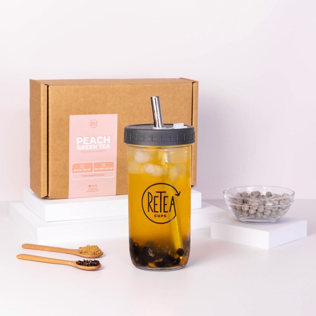 Peach Green Tea Bubble Tea Gift Set With Reusable Cup 5 Etsy