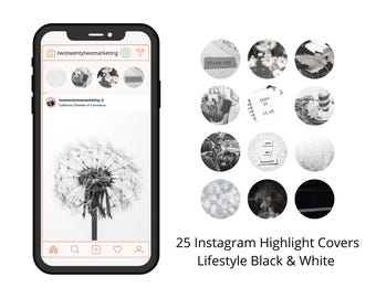 25 íconos destacados de historias de Instagram en blanco y negro de estilo de vida, portadas destacadas de Instagram, íconos destacados de Instagram de estilo de vida
