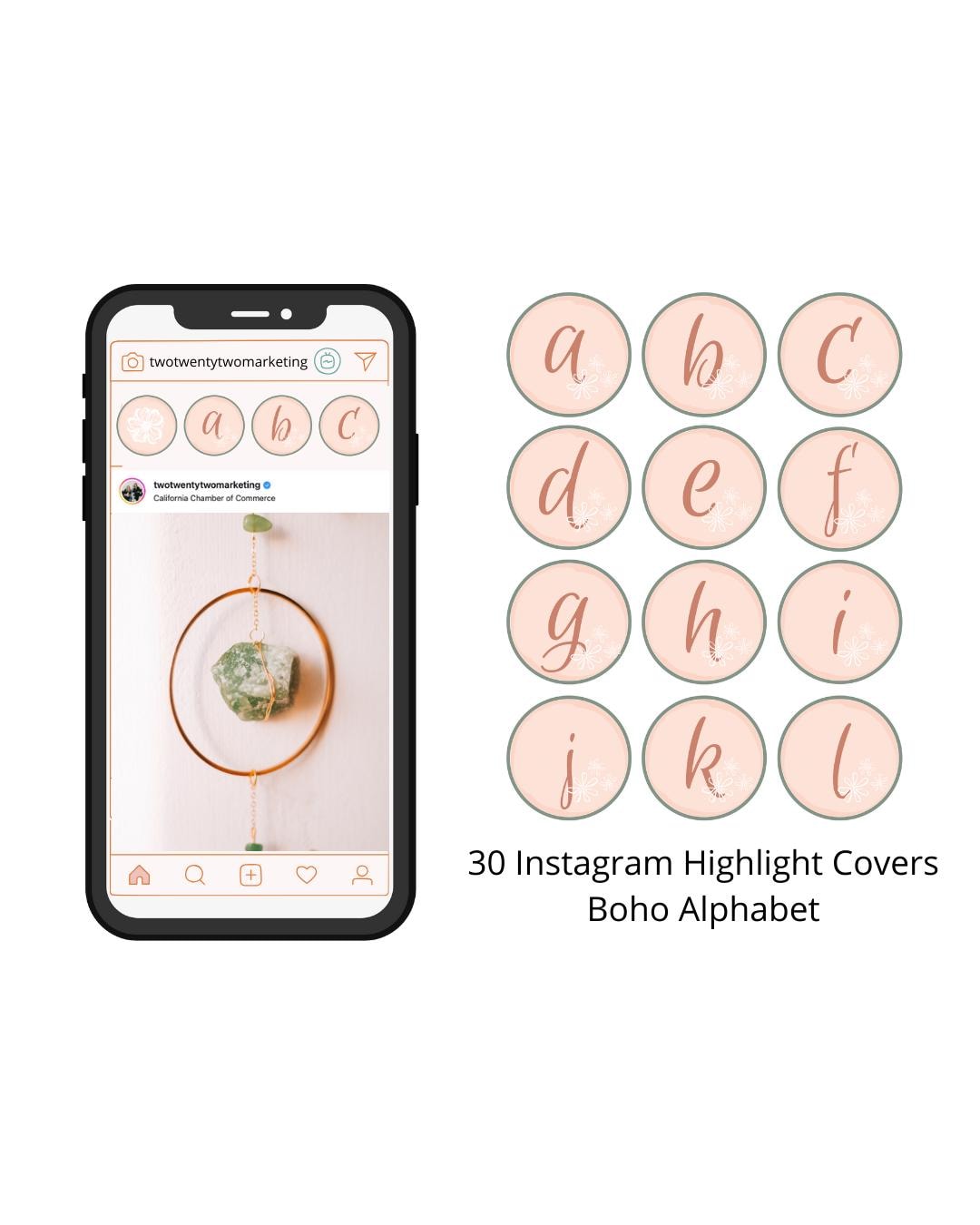 30 Boho Pink and Green Alphabet Instagram Highlight Icon Covers ...